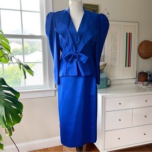 Frank Usher Royal Blue 2 Piece Suit Skirt & Jacket UK Size 14/38 US Size 12